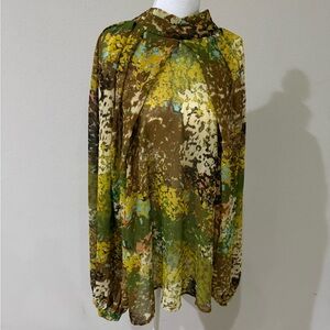 Eloquii Green and Brown Abstract Blouse